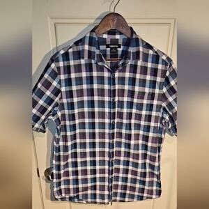 CLAIBORNE- MEN'S SHORT SLEEVED-Casual Button Down Shirt PLAID
